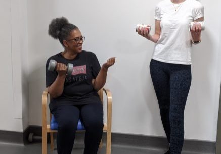 Beam instructors Herolin and Jules demonstrating the range of movement exercises on offer