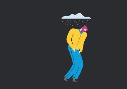 Illustrated person with head down and a rain cloud above them